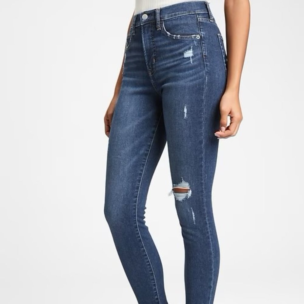 Gap High Rise True Skinny Medium Destroy Wash Jeans